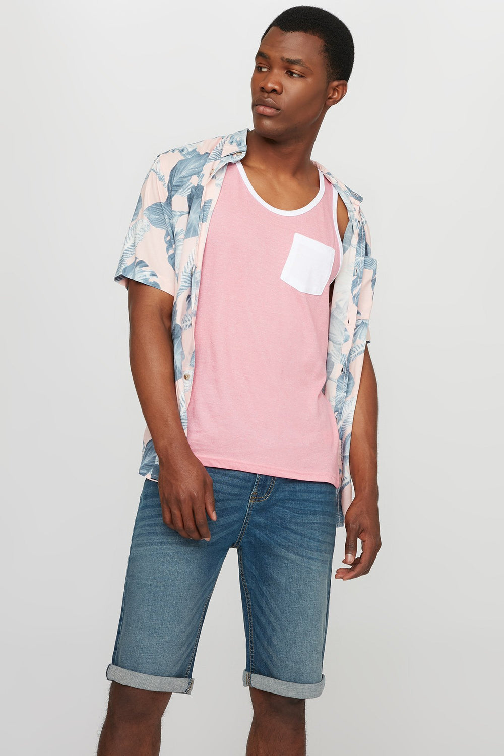 Men Coloured Pocket Ringer Tank Pink