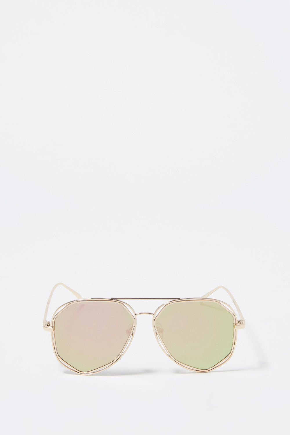 Women Double Brow Bar Geometric Aviator Sunglasses Pink