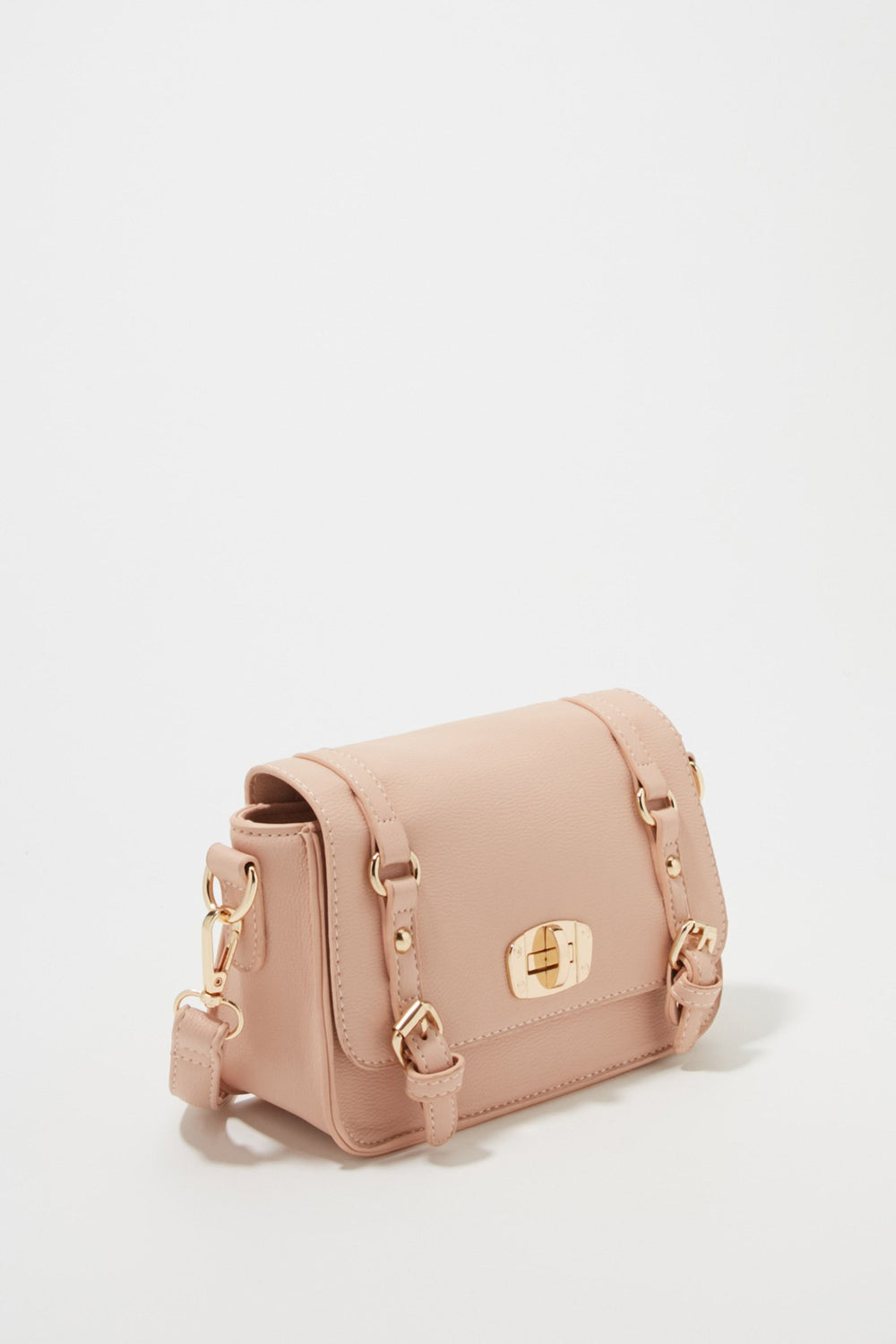 Women Dual Buckle Crossbody Bag Pink