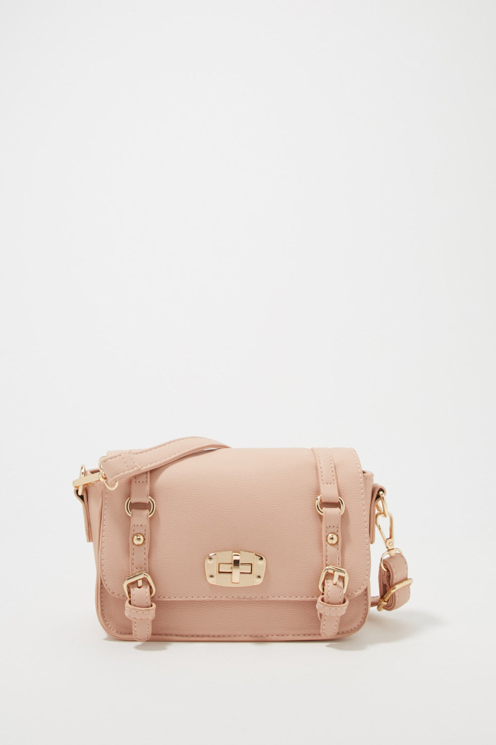 Women Dual Buckle Crossbody Bag Pink