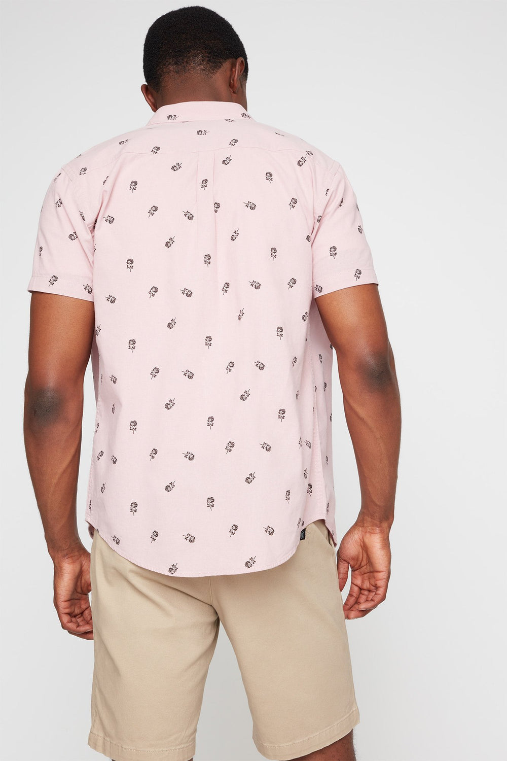 Men Floral Short Sleeve Button-Up Shirt Pink