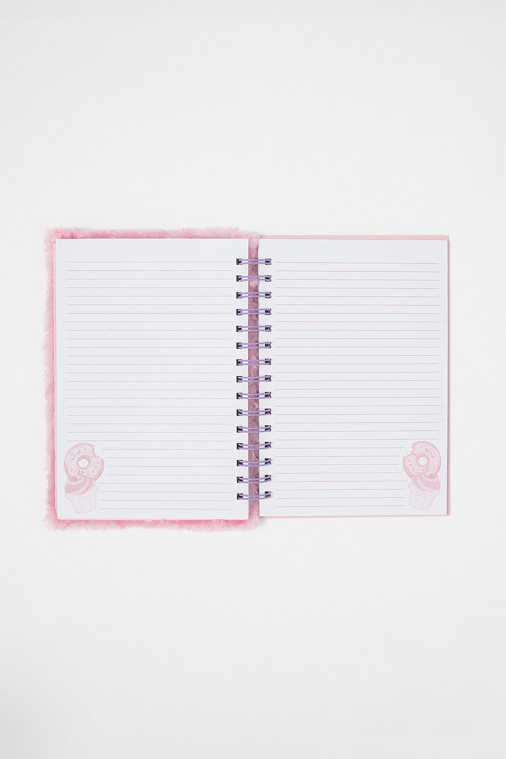 Women Furry Donut & Icecream Graphic Ring Notebook Pink