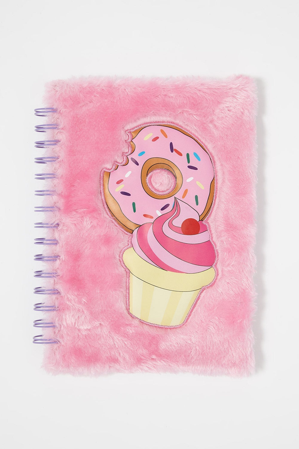 Women Furry Donut & Icecream Graphic Ring Notebook Pink