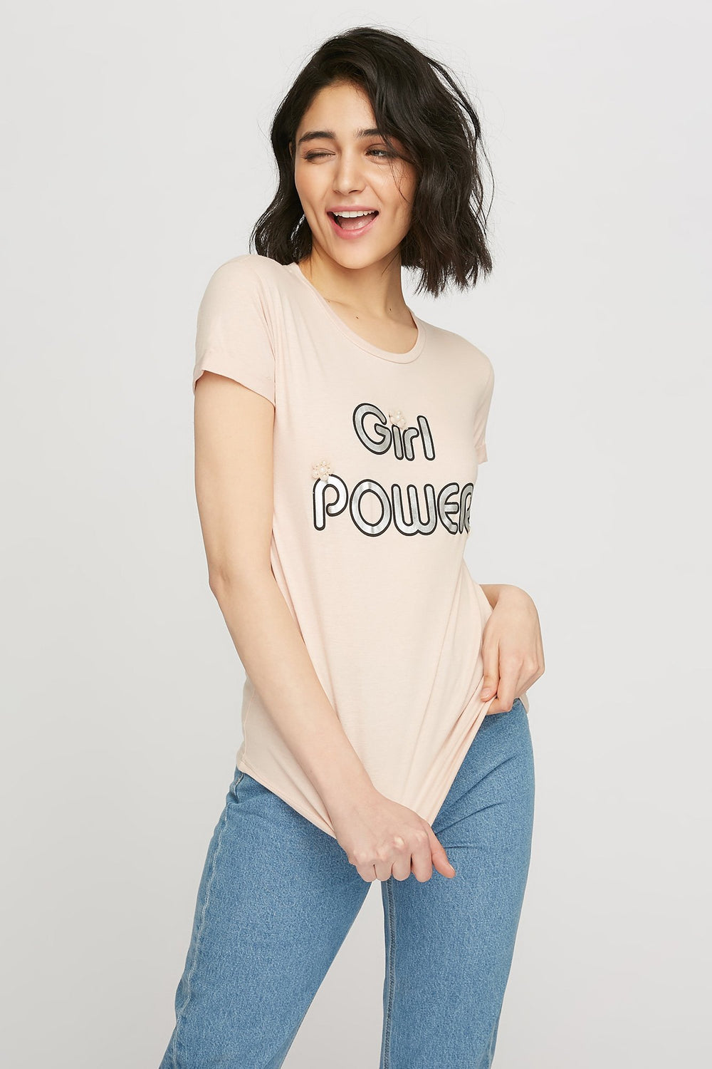 women Girl Power Graphic T-Shirt Pink