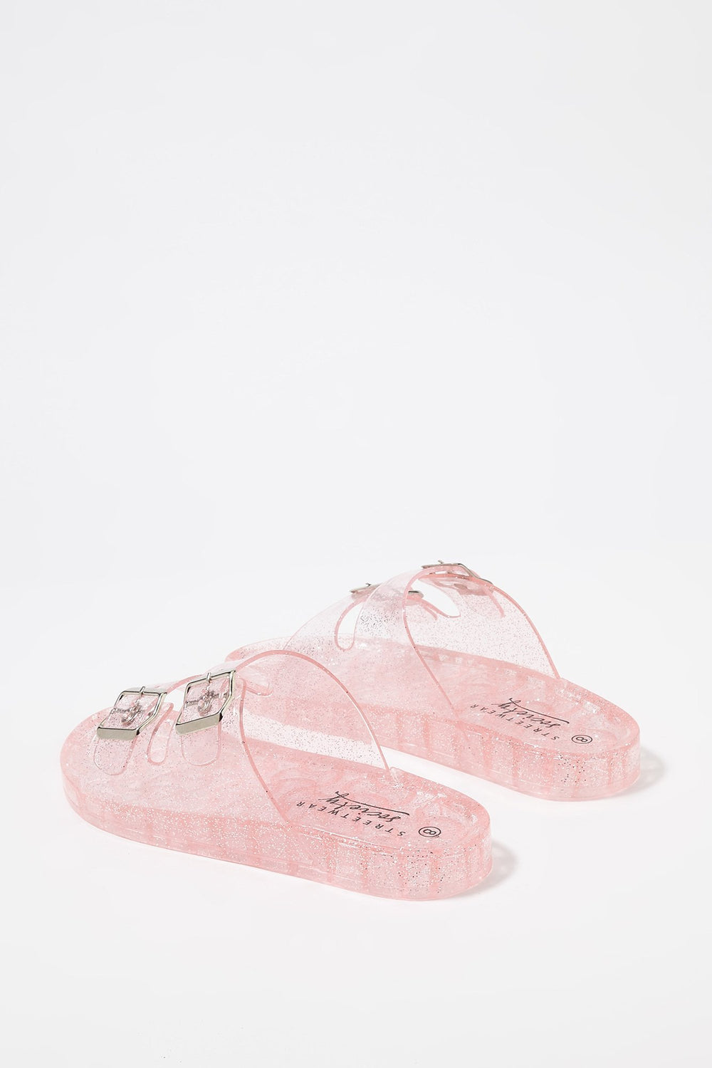 Women Glitter Jelly Duel Buckle Slider Sandal Pink