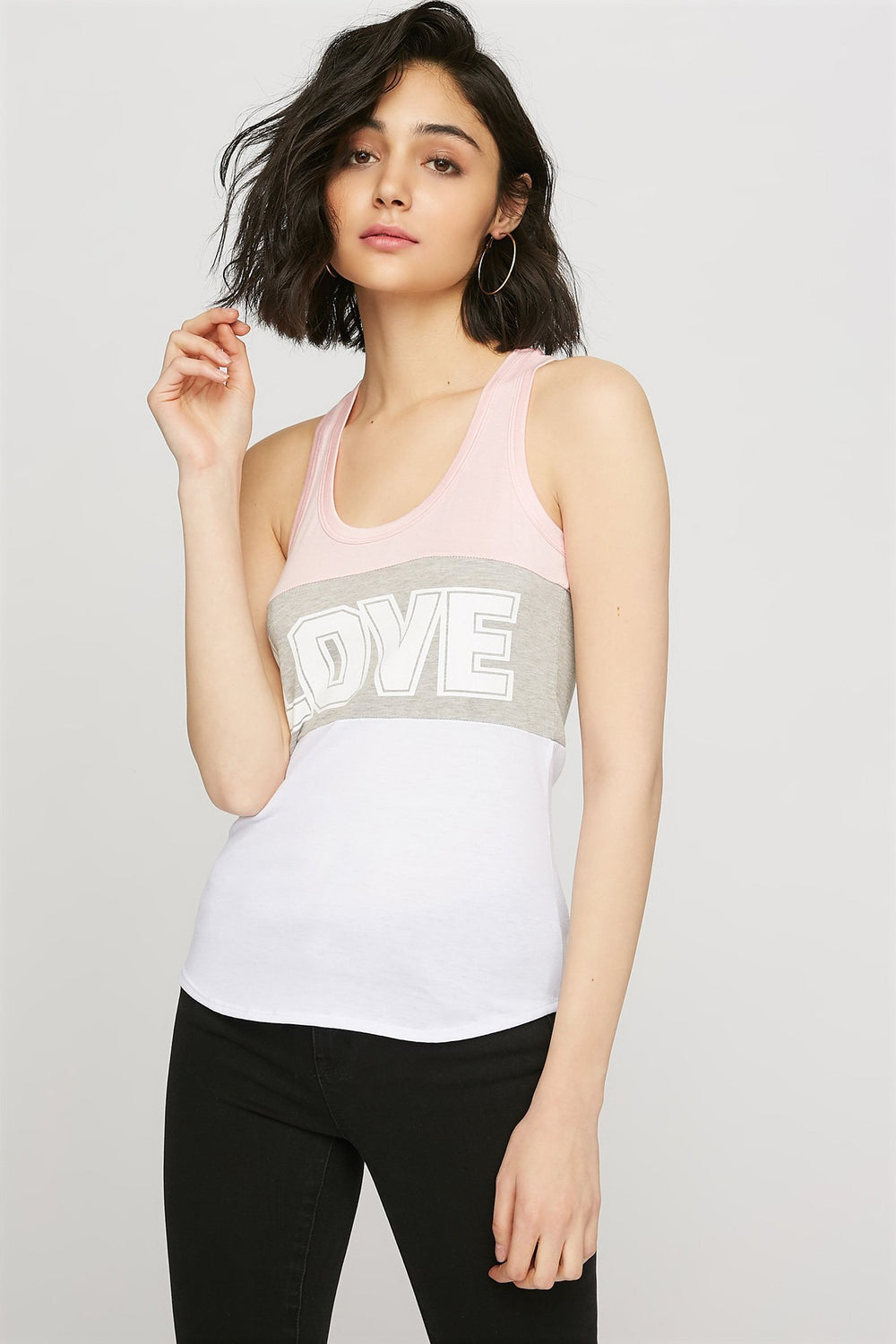 Women Love Colour Block Graphic Tank Pink