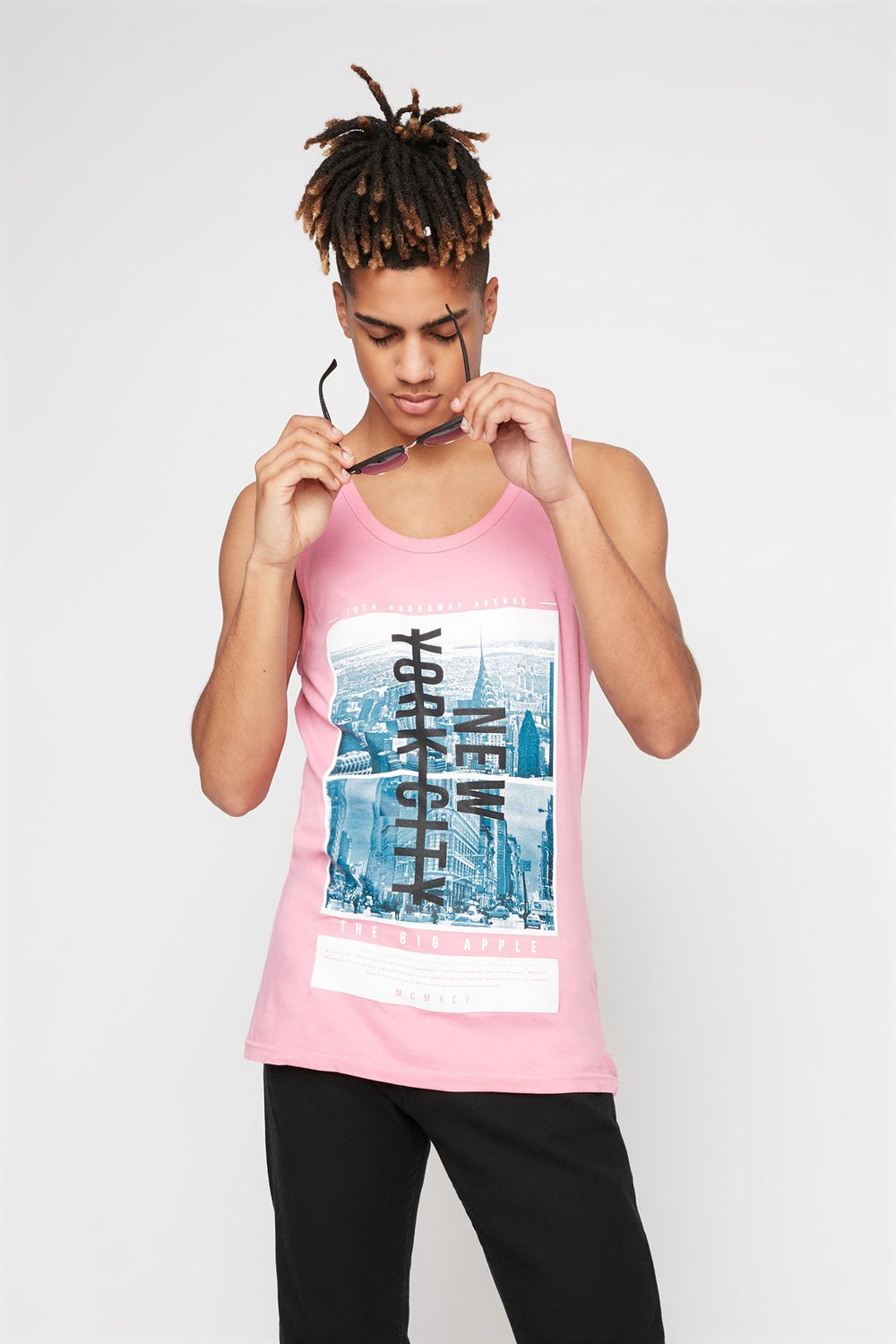 Men New York Graphic Print Tank Pink