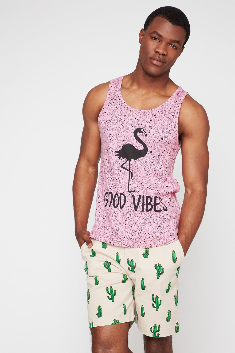 Men Paint Splatter Vibes Graphic Tank Pink