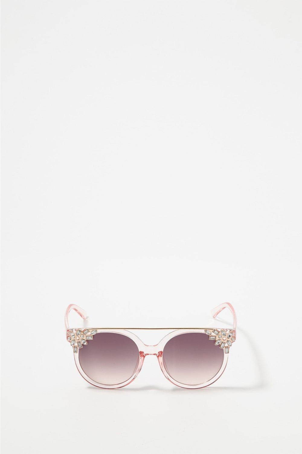 Women Rhinestone Brow Bar Cateye Sunglasses Pink