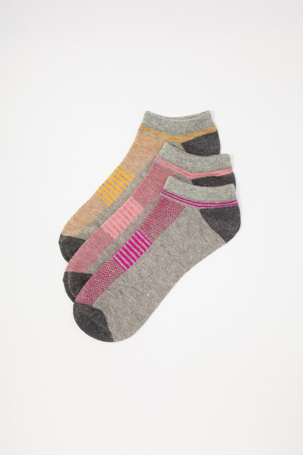Women Striped Colour Block Ankle Socks (3 Pairs) Pink