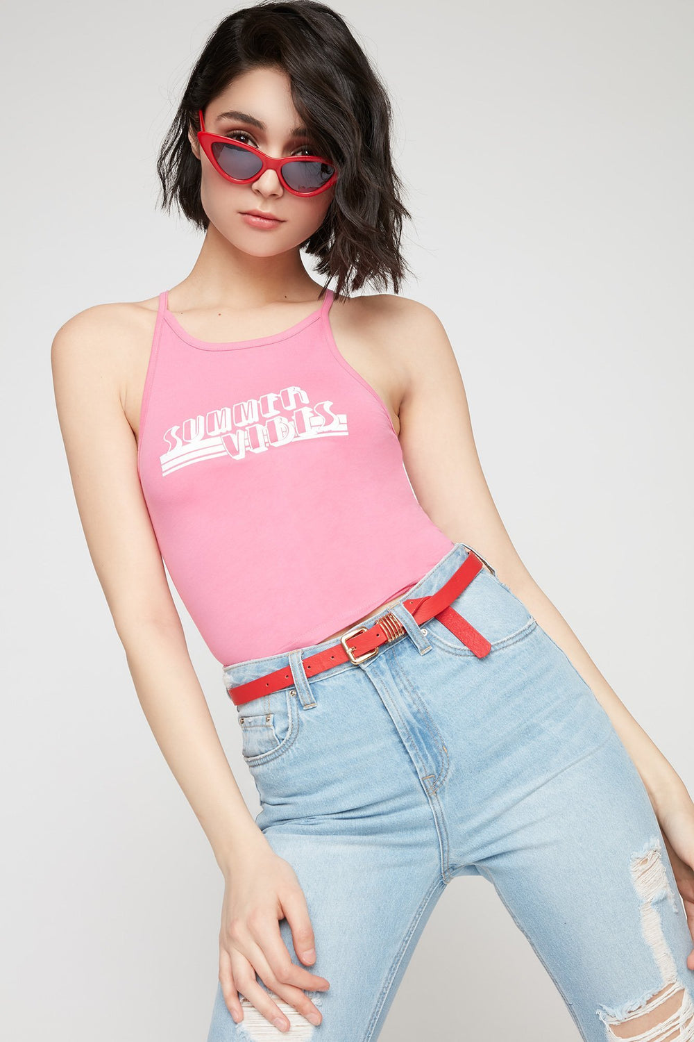 Women Summer Vibes Graphic Tank Pink