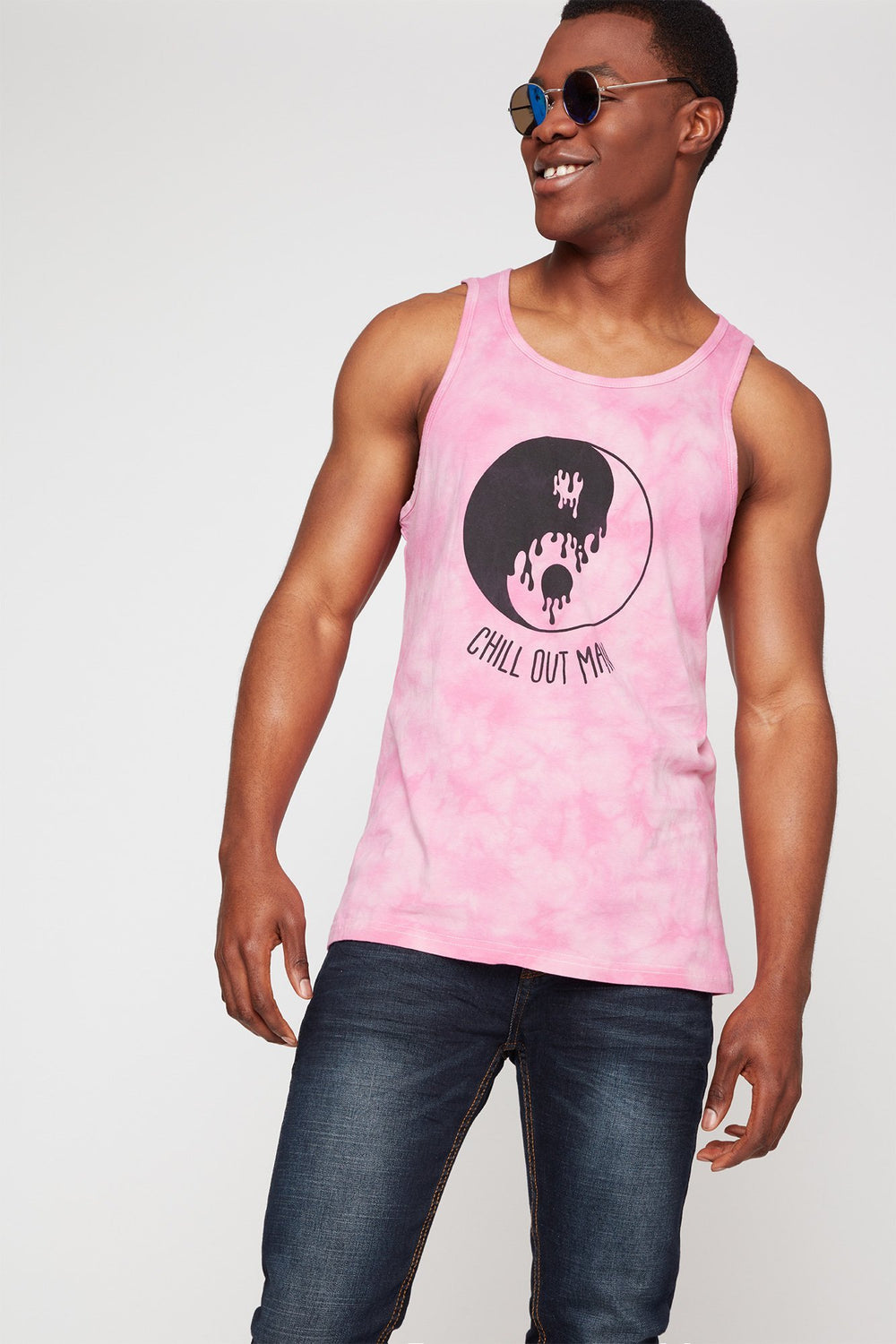 Men Tie-Dye Chill Out Man Graphic Tank Pink
