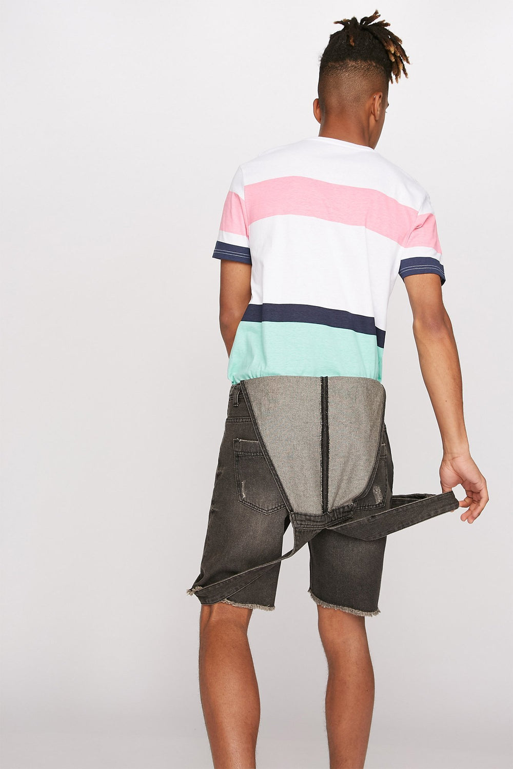 Men V-Neck Striped Pocket T-Shirt Pink