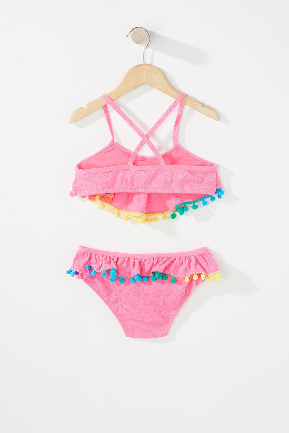 Kids Baby Girl 2-Piece Pom Pom Tassel Ruffle Bikini Pink