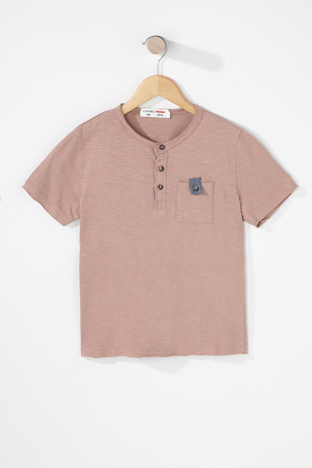 Kids Boys Henley Front Pocket T-Shirt Pink