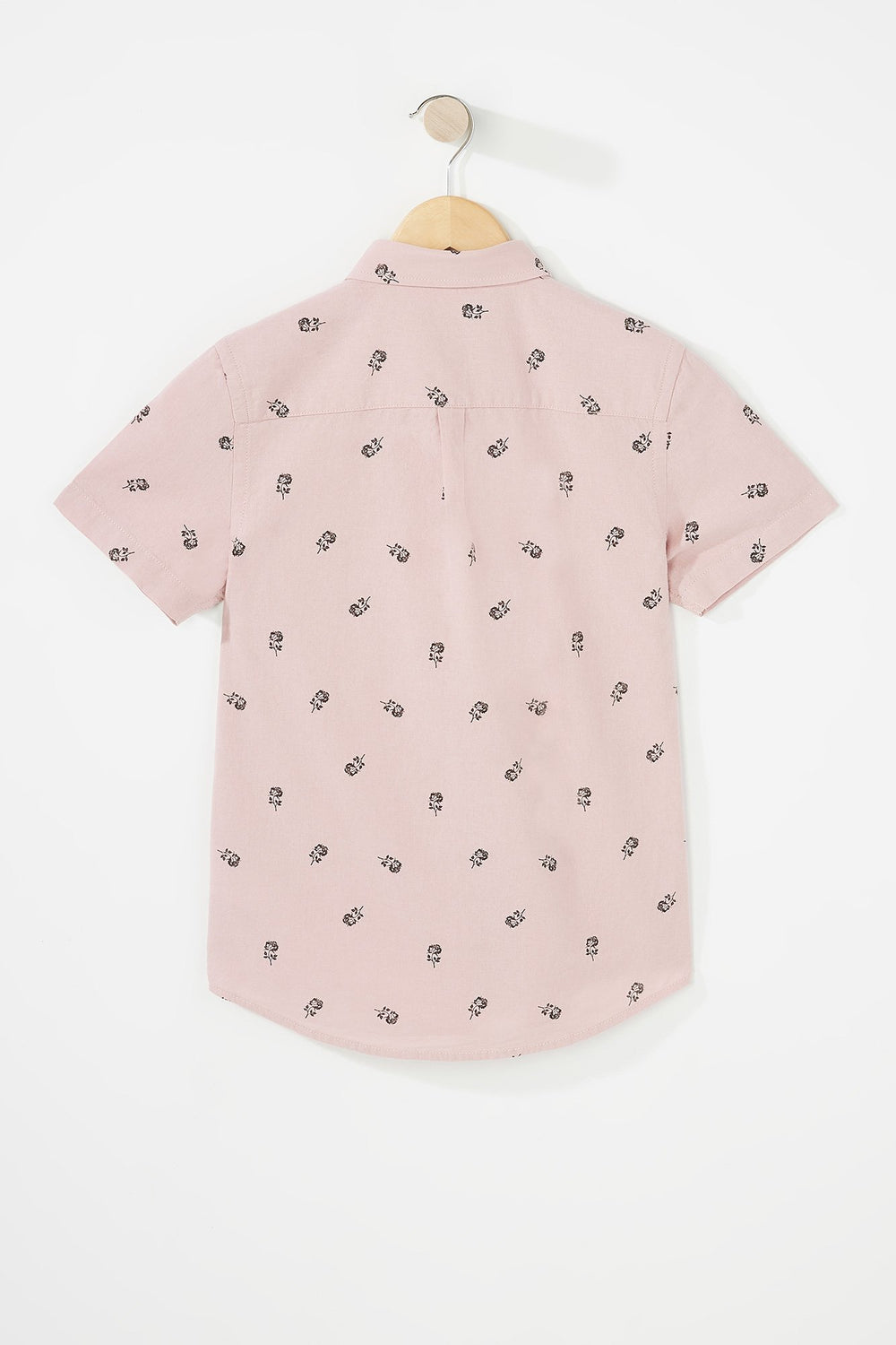 Kids Boys Pinned Collar Printed Button-Up Short Sleeve Shirt Pink