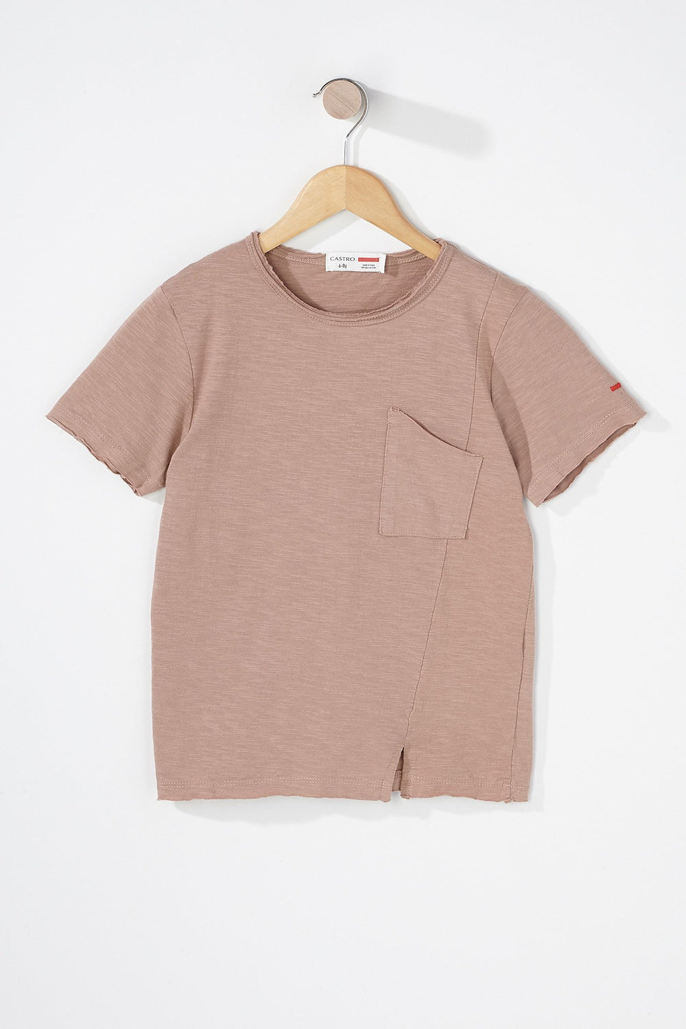 Kids Boys Slanted Pocket Crewneck T-Shirt Pink