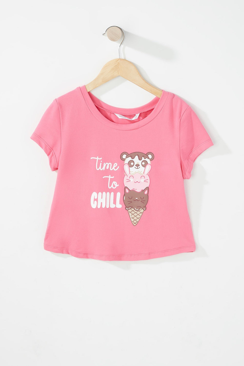 Kids Girls 2-Piece Graphic T-Shirt & Short Pajama Set Pink