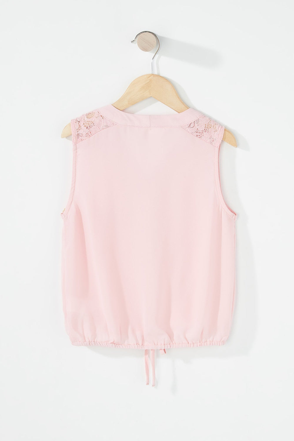 Kids Girls Button-Up Drawstring Cropped Blouse Pink