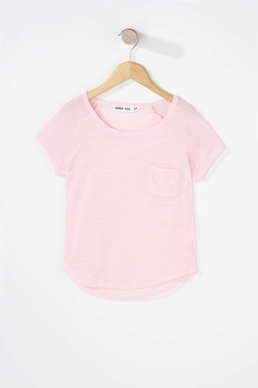 Kids Girls Colour Block Dolphin Hem Lightweight T-Shirt Pink