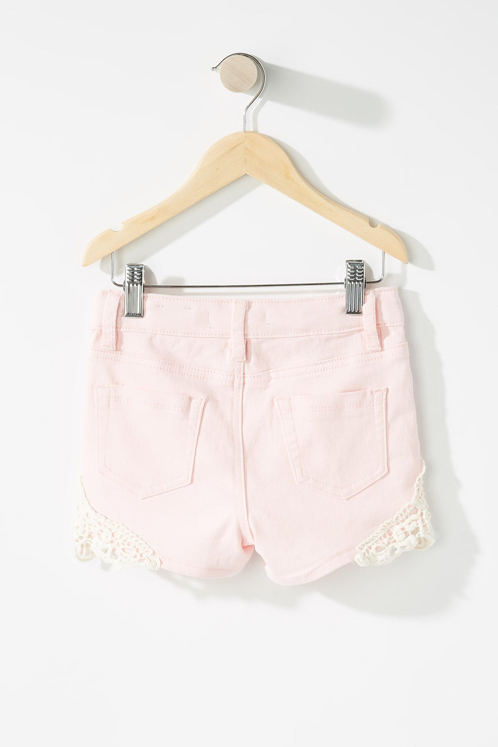 Kids Girls Crochet Coloured Denim Short Pink