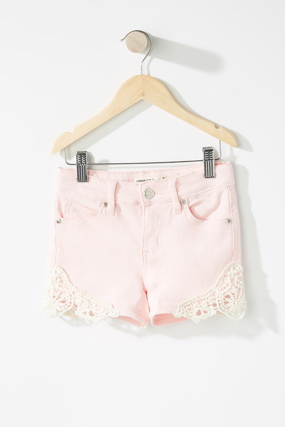Kids Girls Crochet Coloured Denim Short Pink