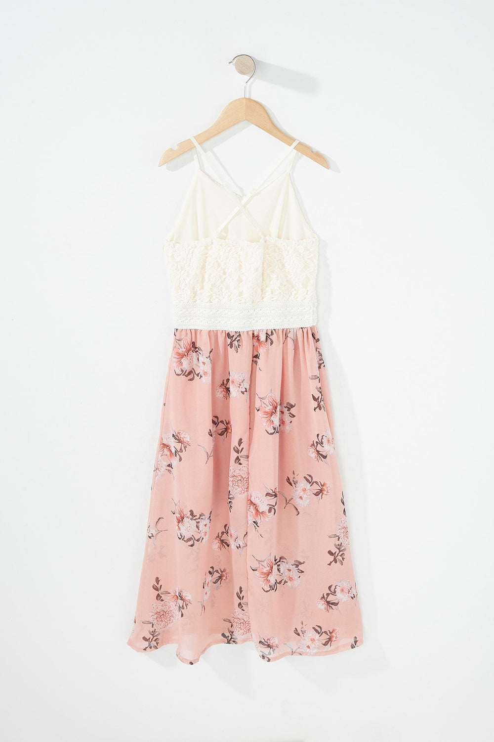 Kids Girls Crochet Floral Maxi Dress Pink