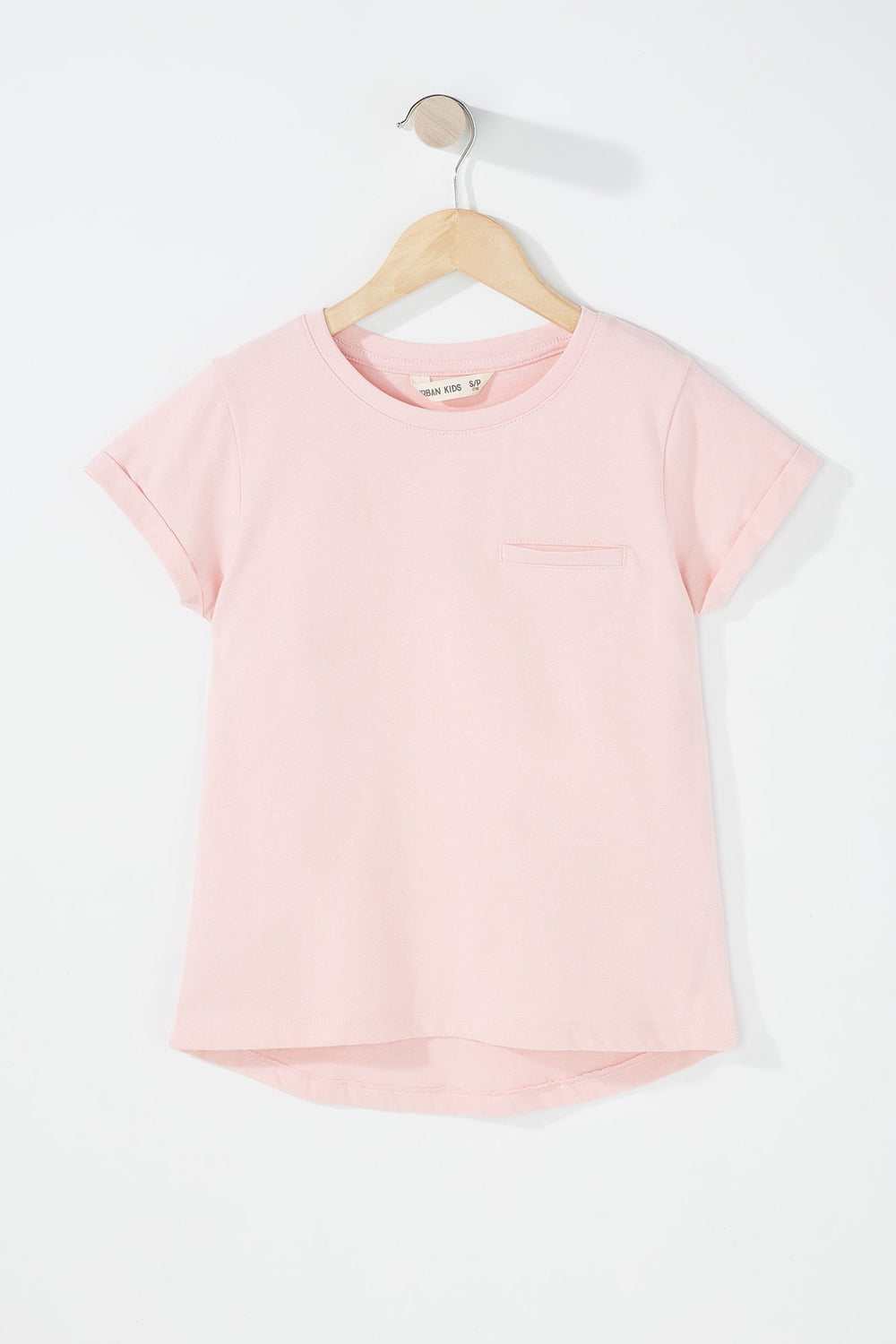 Kids Girls Dolphin Hem Pocket T-Shirt Pink