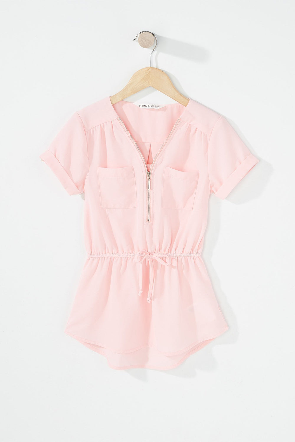 Kids Girls Half-Zip Drawstring Blouse Pink