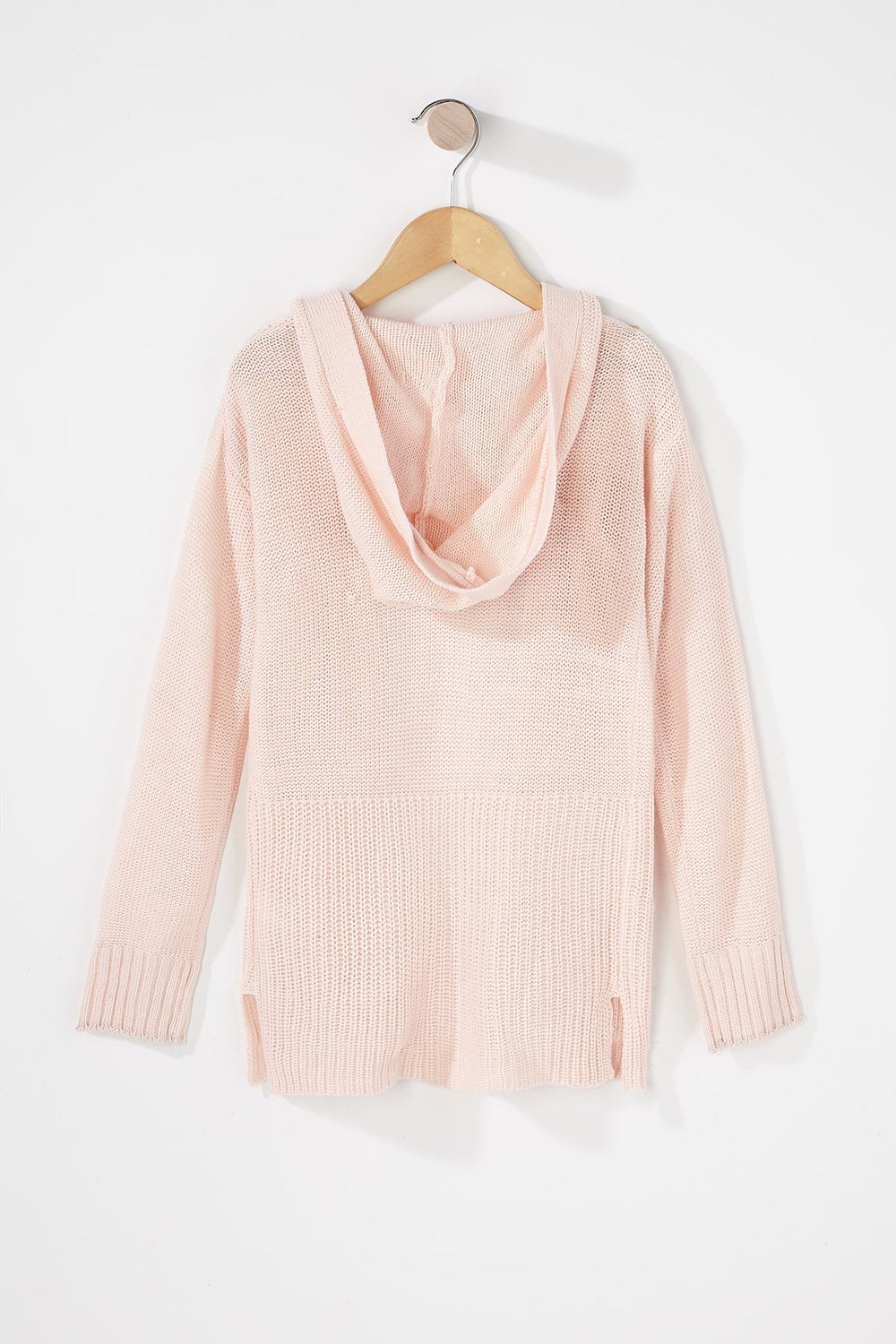 Kids Girls Knit Open-Front Hooded Cardigan Pink