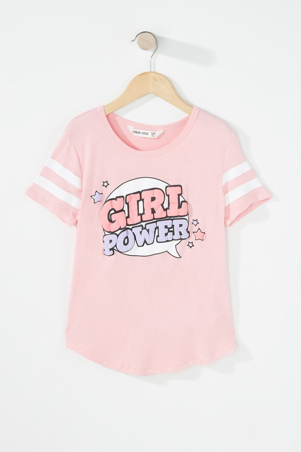 Kids Girls Varsity Striped Graphic Lightweight T-Shirt Pink
