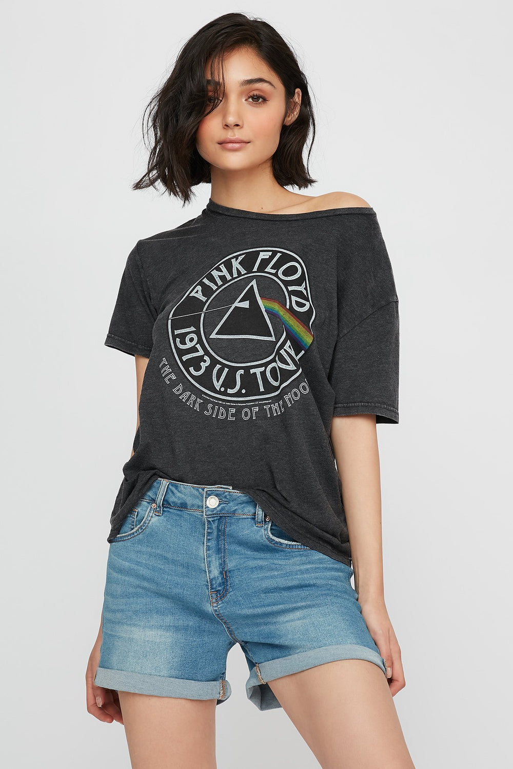 Women Pink Floyd Oversized Graphic T-Shirt Plaid