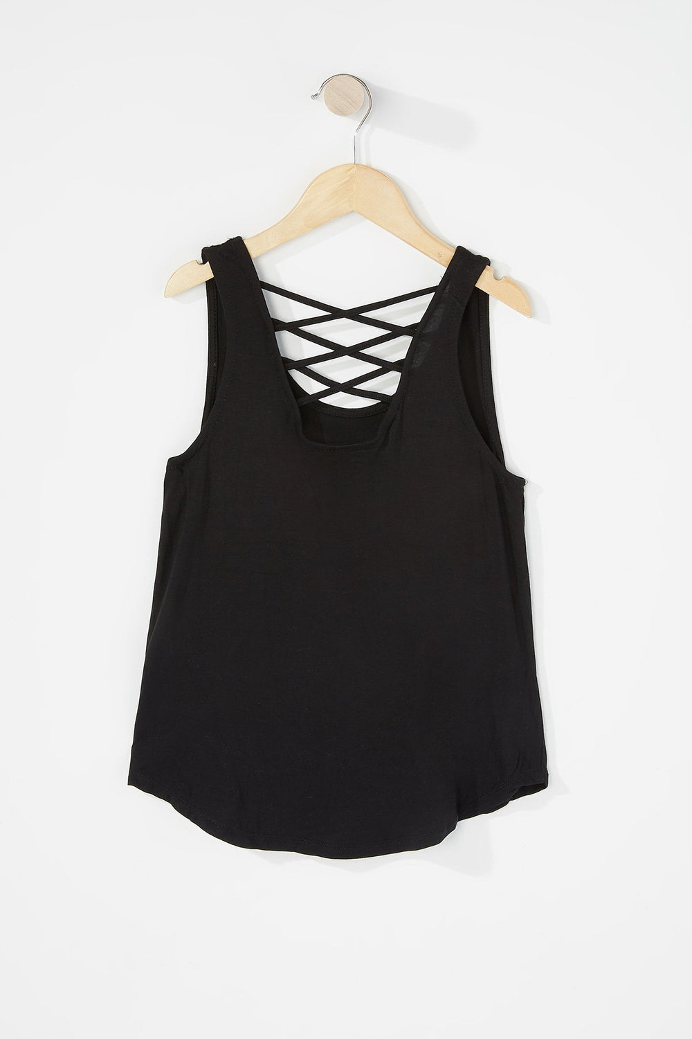 Kids Girls Caged Back Graphic Tank Plaid