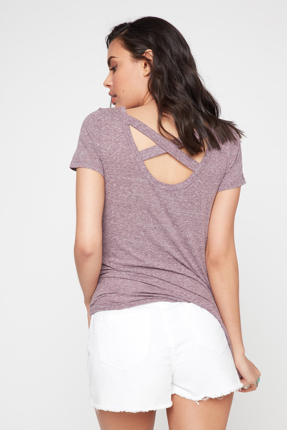 Women Crisscross Back Lightweight T-Shirt Plum