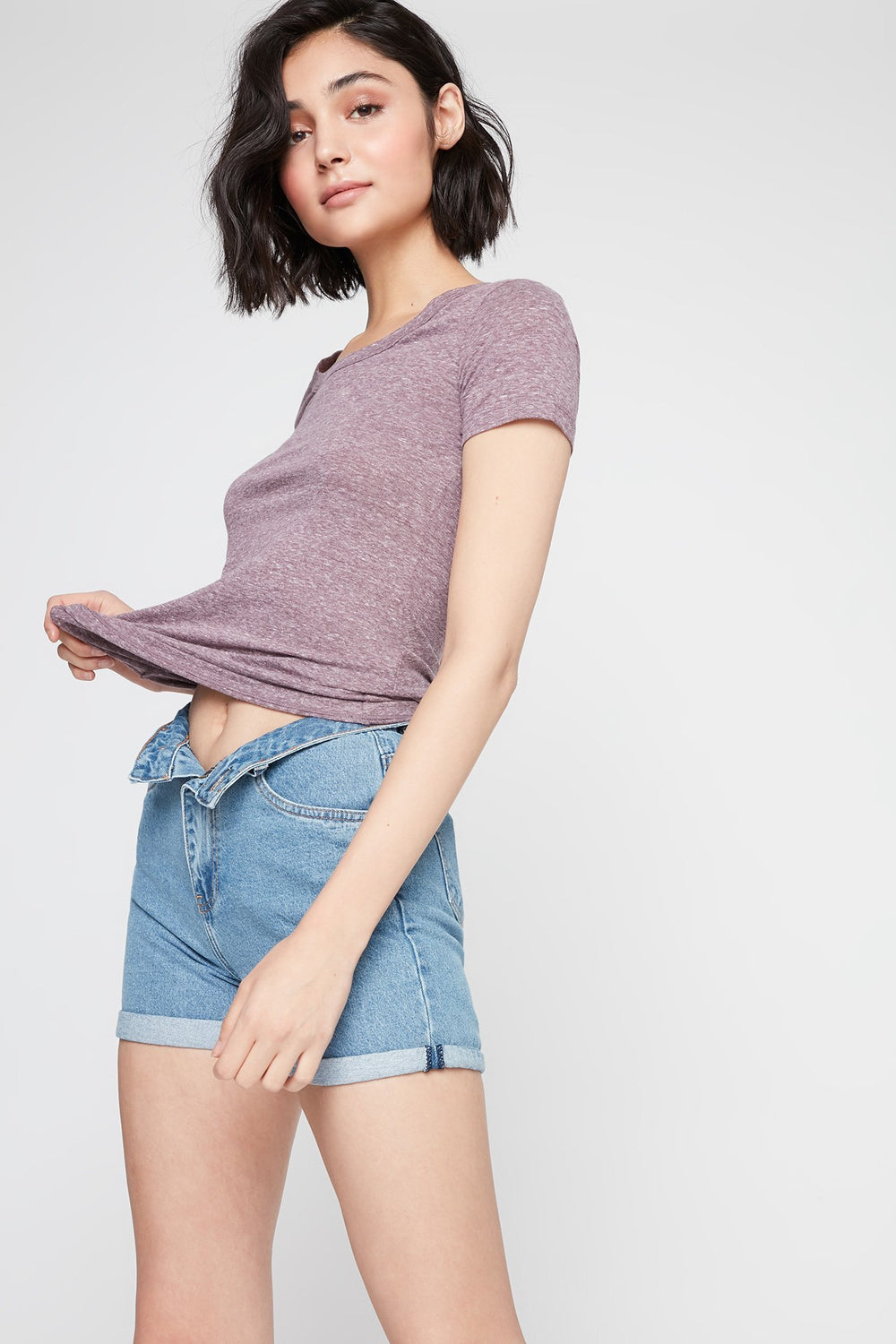 Women Open-Back Caged Lightweight T-Shirt Plum