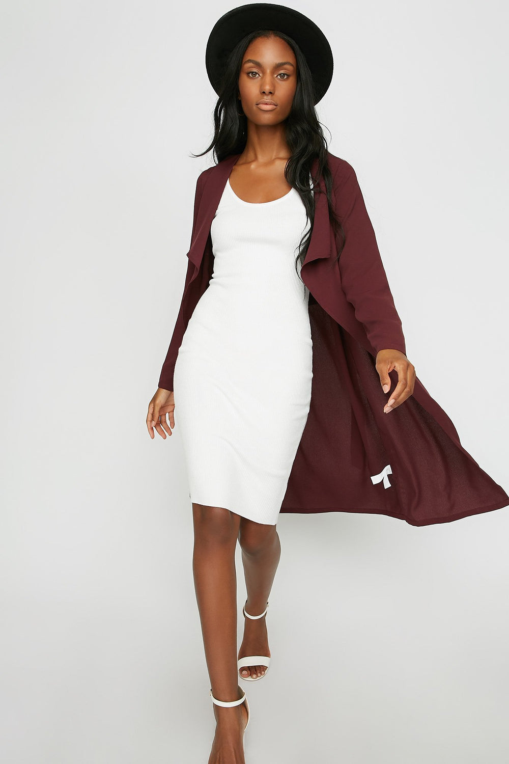 Women Waterfall Belted Self-Tie Blazer Plum
