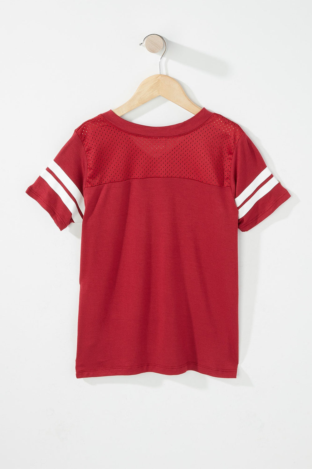 Kids Girls World Cup V-Neck Mesh Varsity Striped T-Shirt Plum