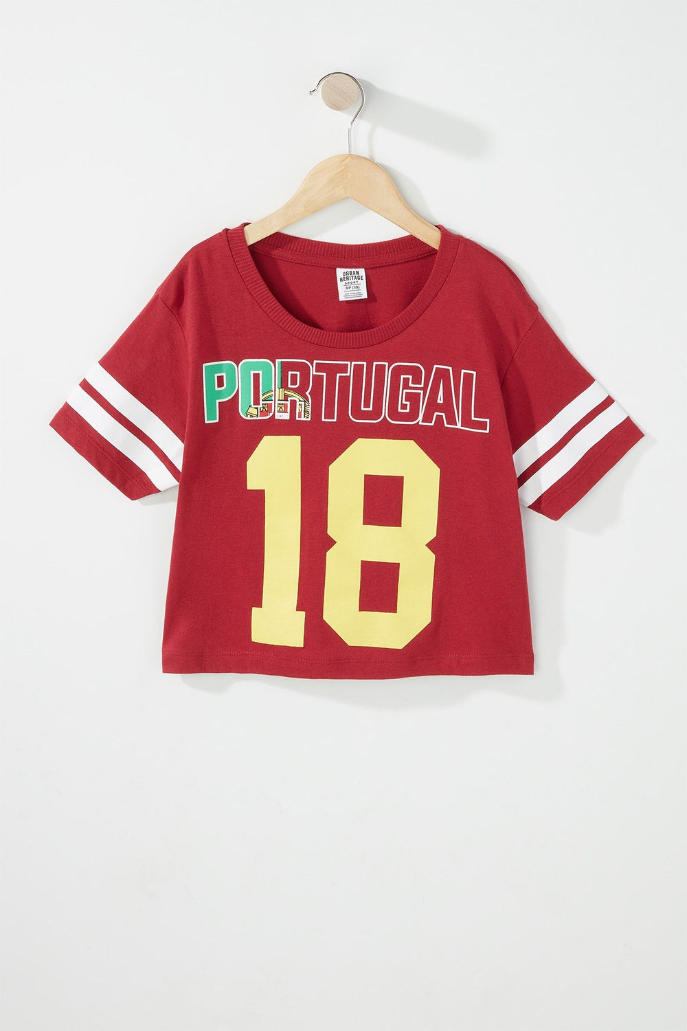 Kids Girls World Cup Varsity Striped Cropped Graphic T-Shirt Plum