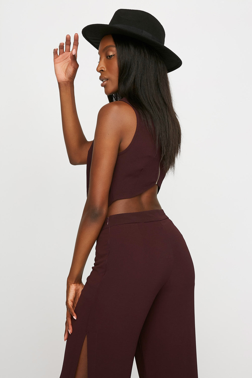 Women Débardeur en crêpe à col châle avec collier ras du cou Prune