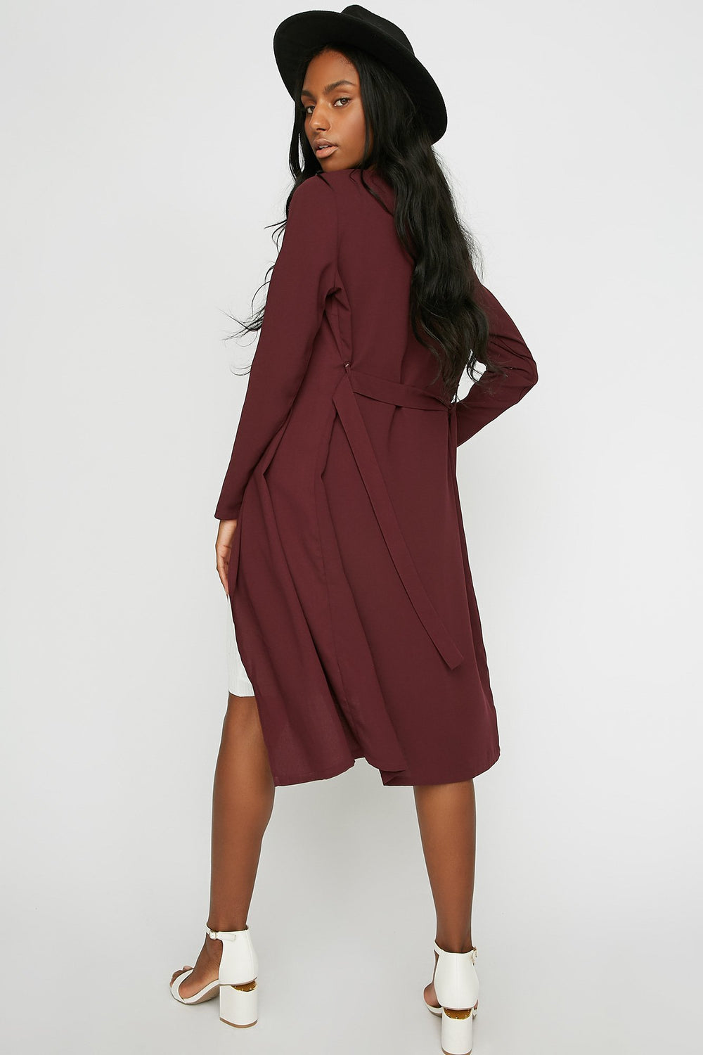 Women Blazer asymétrique avec ceinture et attache Prune