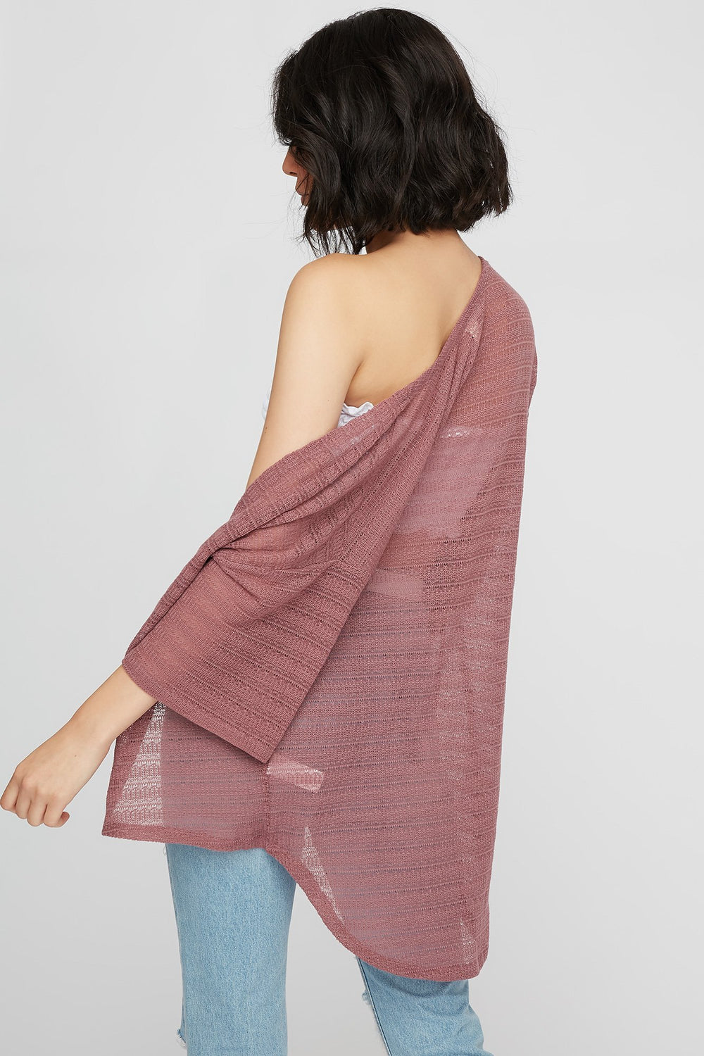 Women Cardigan ouvert en tricot à manches chauve-souris Prune