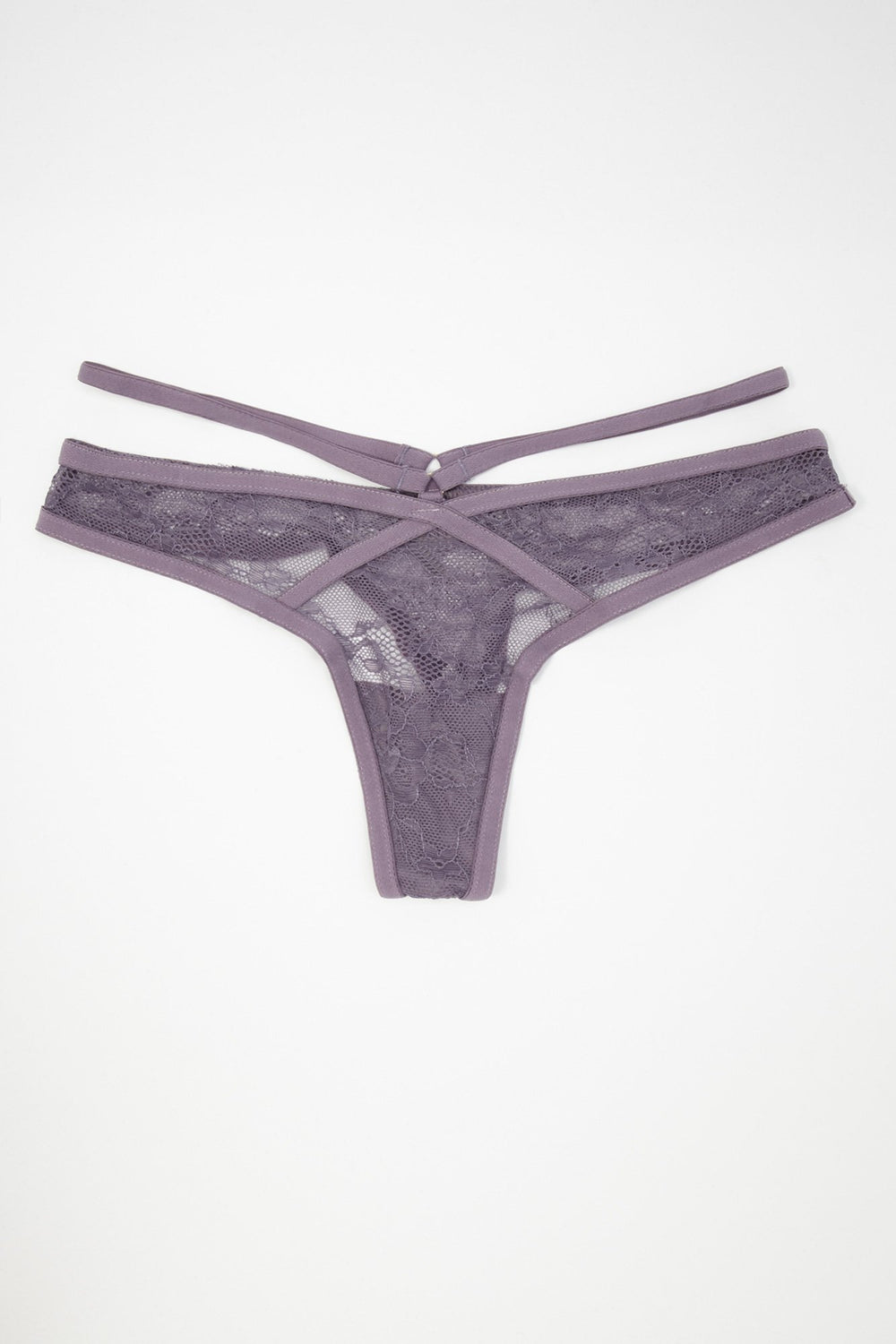Women Caged Lace Thong Purple