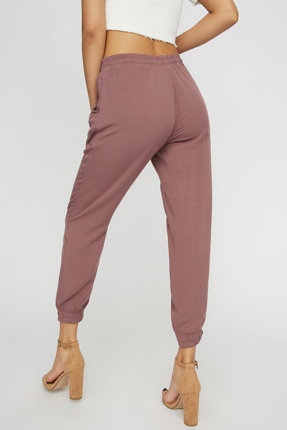 Women Cuffed High-Rise Lightweight Drawstring Jogger Purple