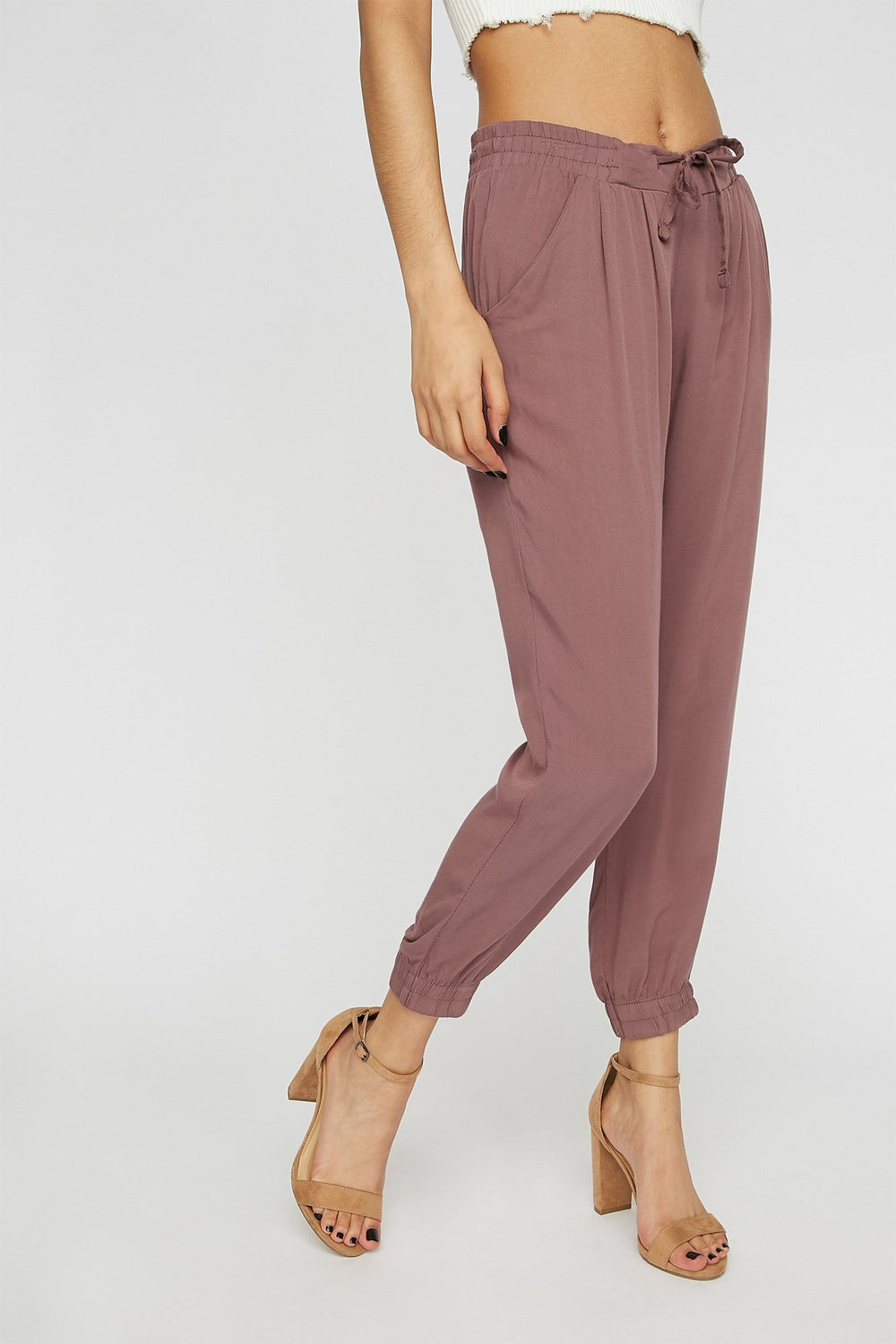 Women Cuffed High-Rise Lightweight Drawstring Jogger Purple