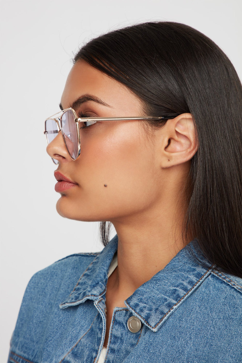 Women Double Brow Bar Aviator Sunglasses Purple