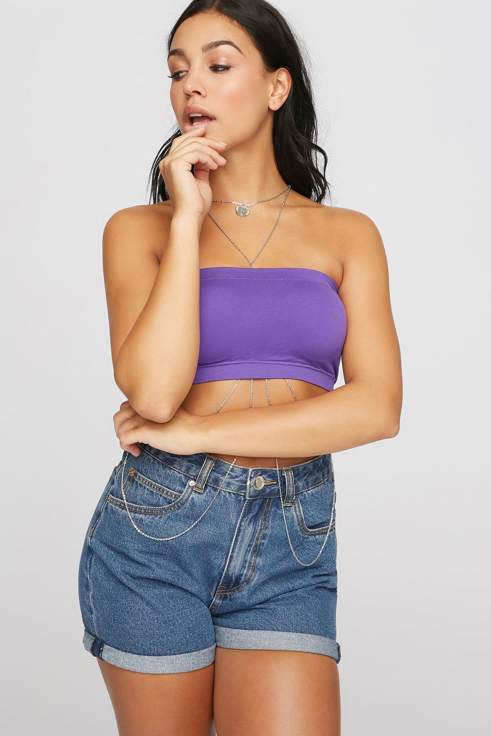 Women Seamless Cropped Tube Top Purple