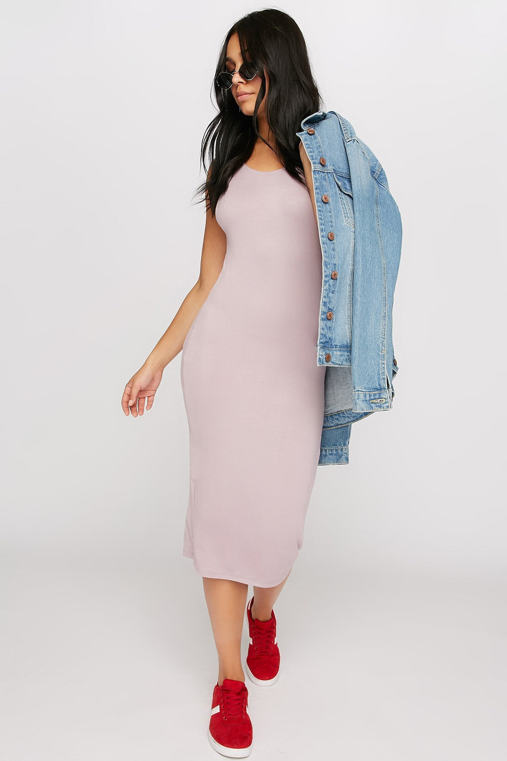 Women Sleeveless Maxi Bodycon Dress Purple