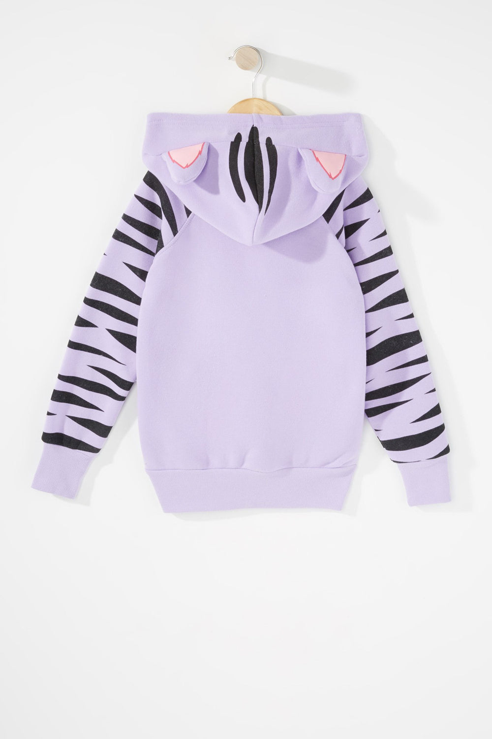 Kids Girls Purple Cat Striped Popover Hoodie Purple