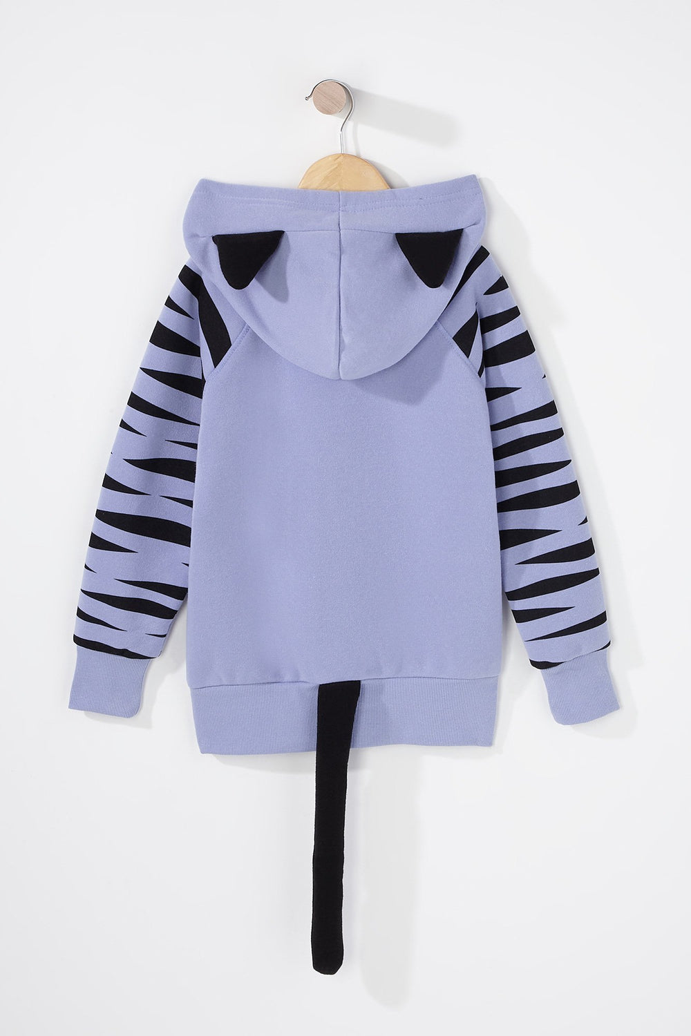 Kids Girls Striped Cat Character Popover Hoodie Purple