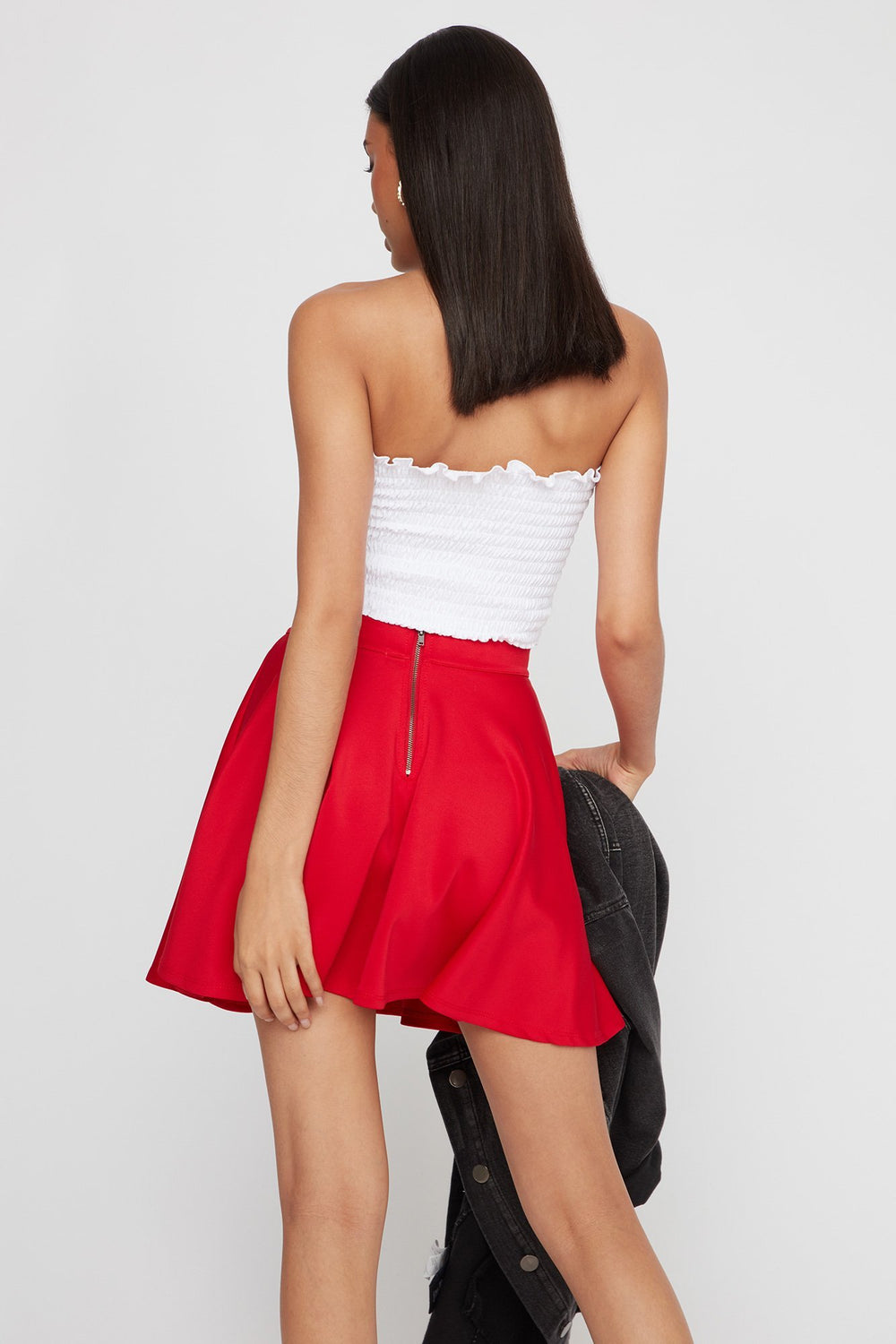 Women Coloured High-Rise Skater Skirt Red